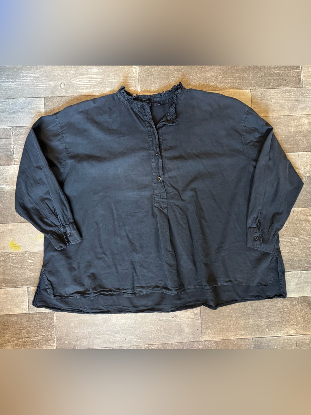 Women's Black Ruffle-Neck Button Front Blouse